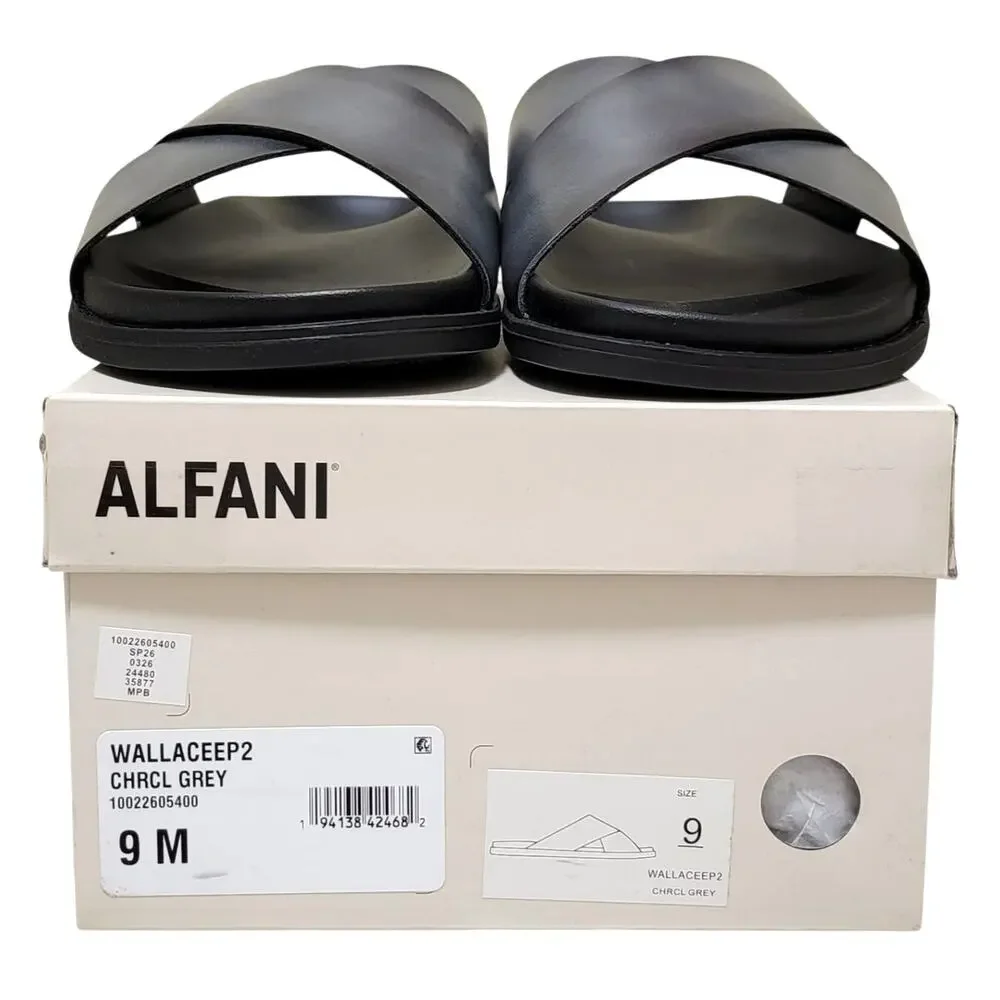 Alfani Men Wallacee Cross Strap Slide Sandals Size US 9M Charcoal Grey